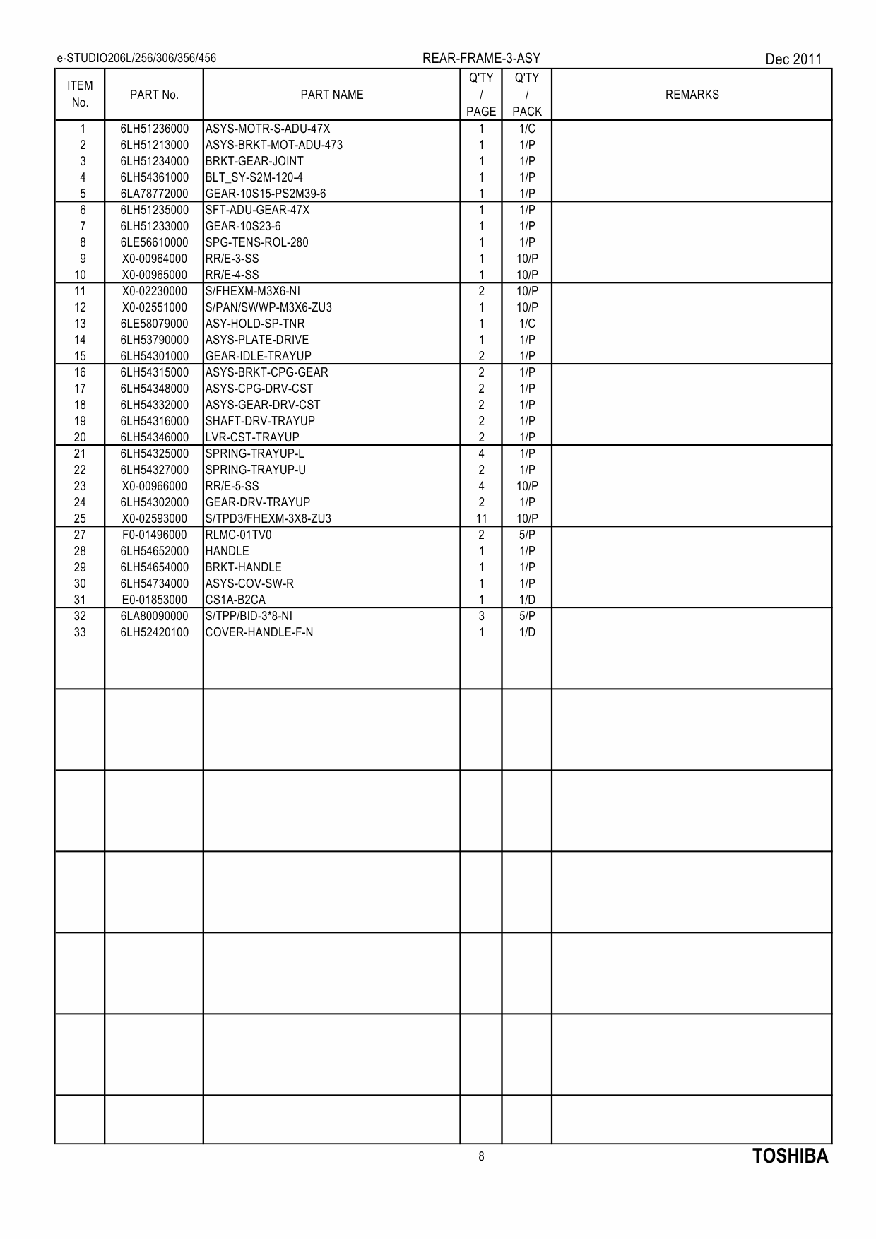 TOSHIBA e-STUDIO 206L 256 306 356 456 Parts List Manual-5